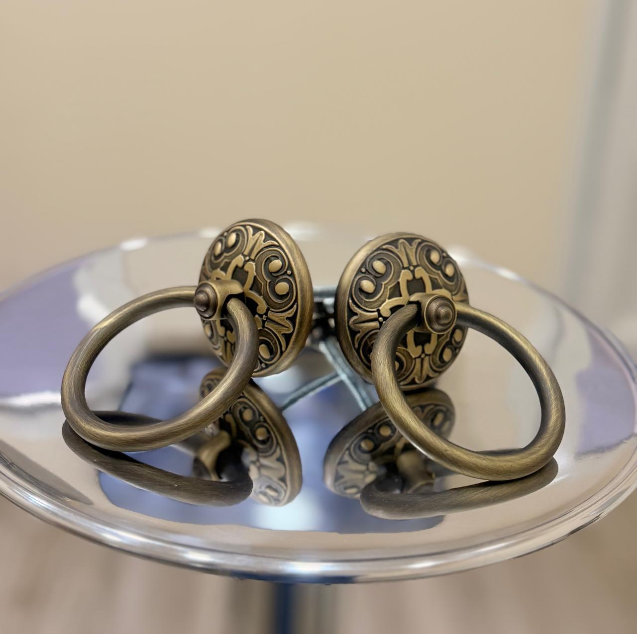 antique brass plated drawer puller rings